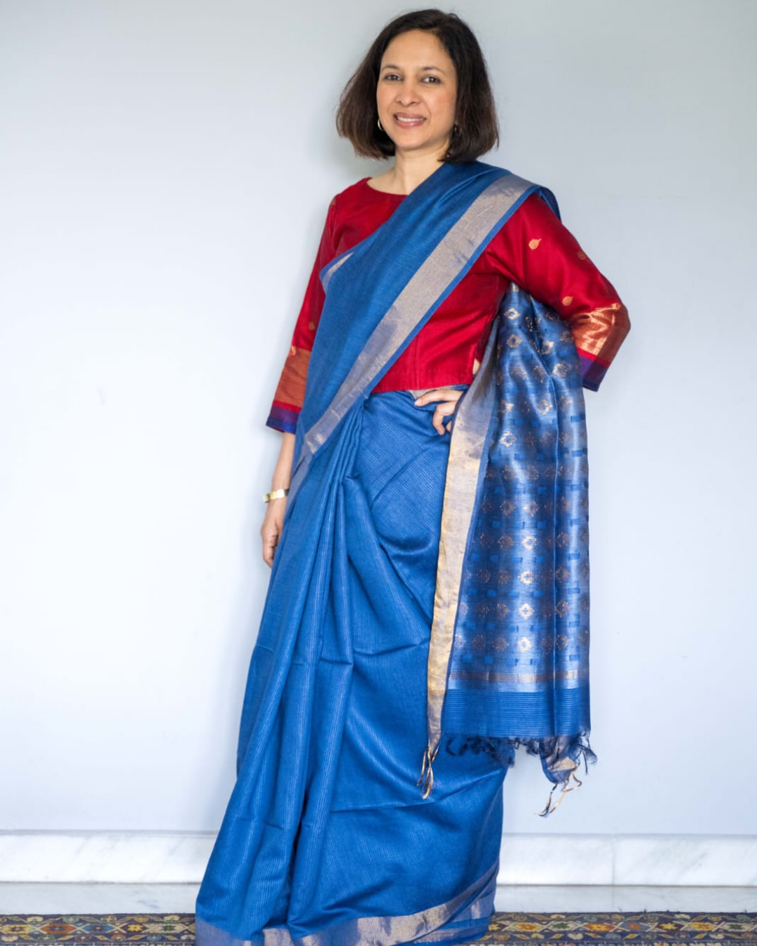 Blue Mulberry Silk Saree