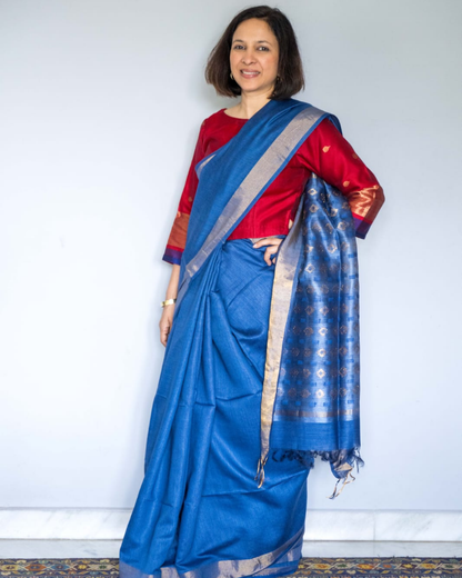 Blue Mulberry Silk Saree