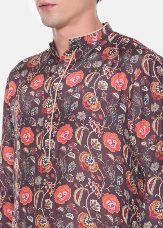 Wine Brown Digital Muslin Kurta