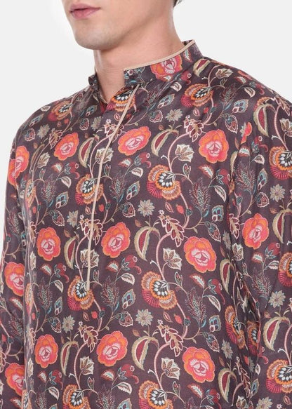 Wine Brown Digital Muslin Kurta