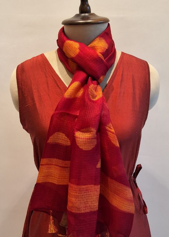 Orange Geometric Silkkota Shibori Handloom Stole