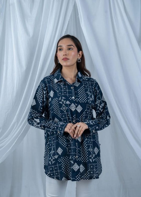 SS 2479 Blue Stripe Embroidered Cotton Top