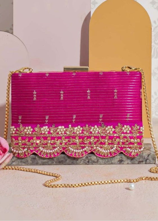 Tari Silk box clutch- Turquoise pink
