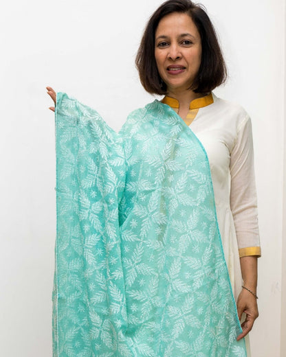 Blue Kota Chikankari Dupatta