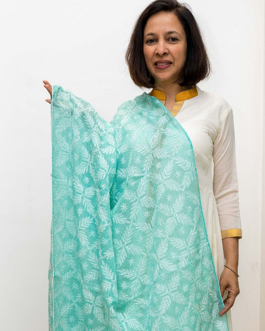 Blue Kota Chikankari Dupatta
