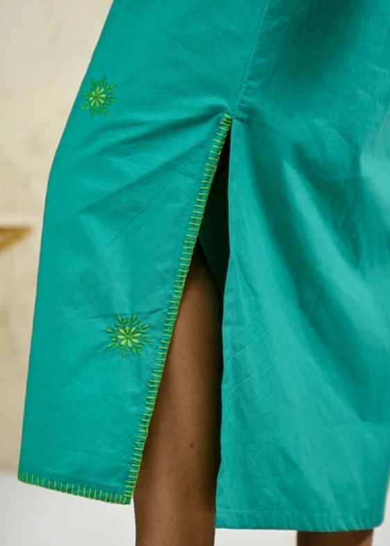Green Long Embroidery shirt dress