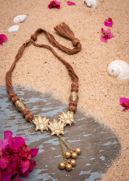 Lotus pendant with brown chain