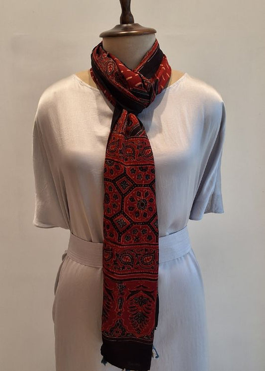 Red Ajrakh Print Modal Silk Stole
