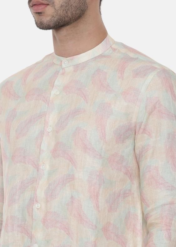 Pink Ivory floral Linen Shirt