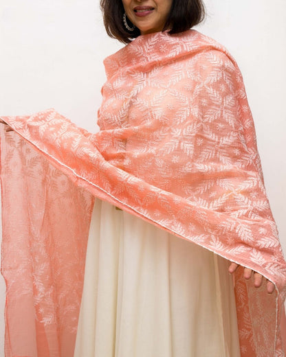 Peach Chikankari Kota Dupatta