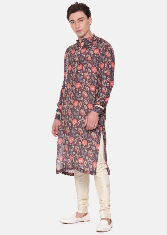 Wine Brown Digital Muslin Kurta