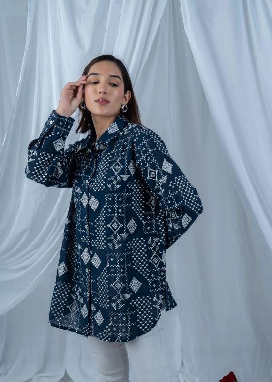 SS 2479 Blue Stripe Embroidered Cotton Top