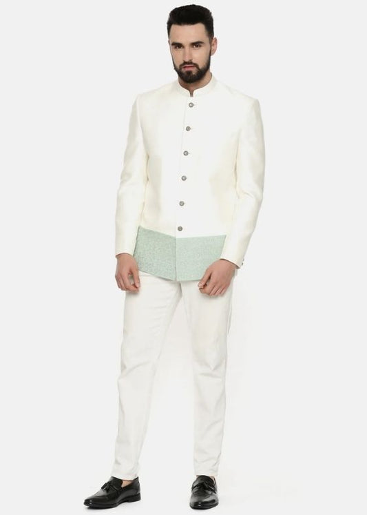 Ivory Green Embroidered Jodhpuri Suit - MMJ0148