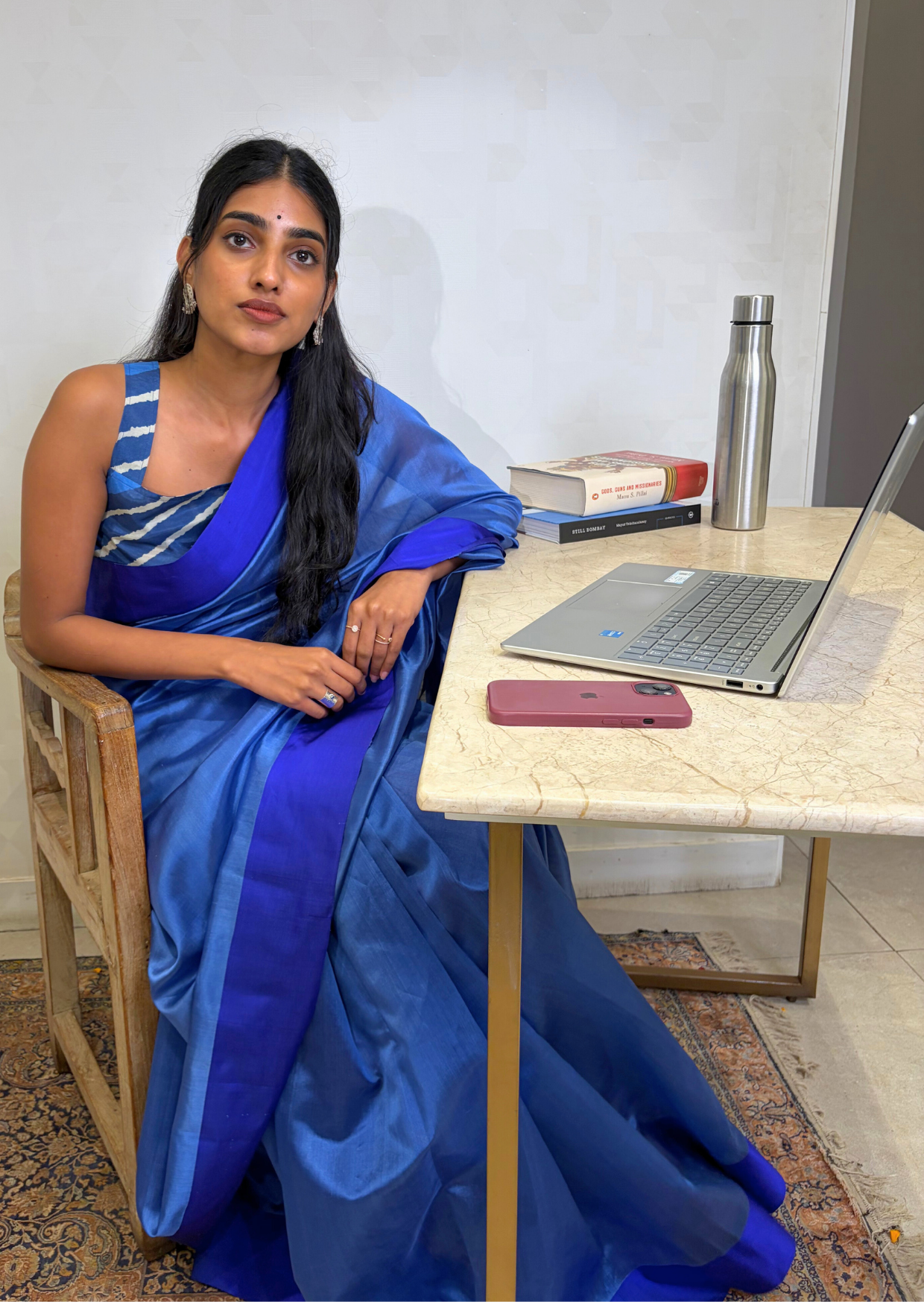 Blue Contrast Border Silk Chanderi Saree