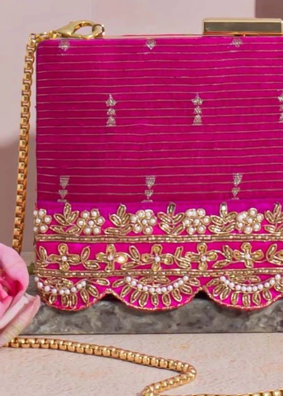 Tari Silk box clutch- Turquoise pink