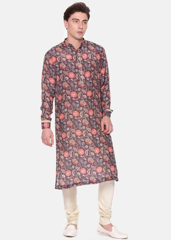 Wine Brown Digital Muslin Kurta
