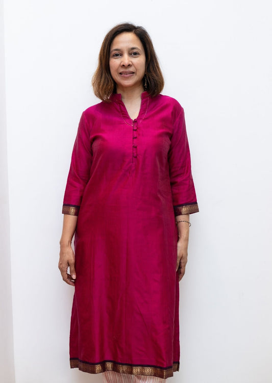 Pink Kiran Maheswari Silk Cotton Kurta