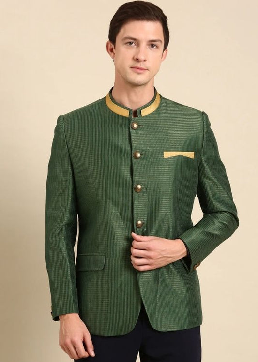 Bottle Green Kota Chanderi Bandhgala - MMJ0158