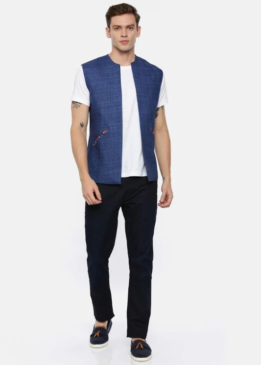 Short Open Linen Denim Jacket - MMSOJ003