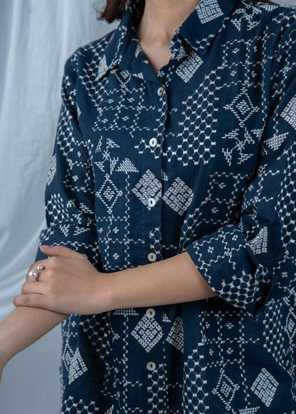 SS 2479 Blue Stripe Embroidered Cotton Top