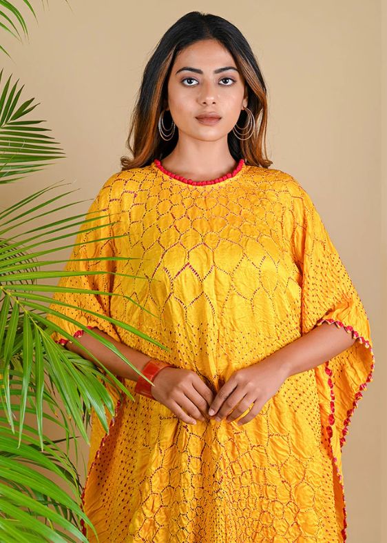 Three Flowers Kaftan- Yellow