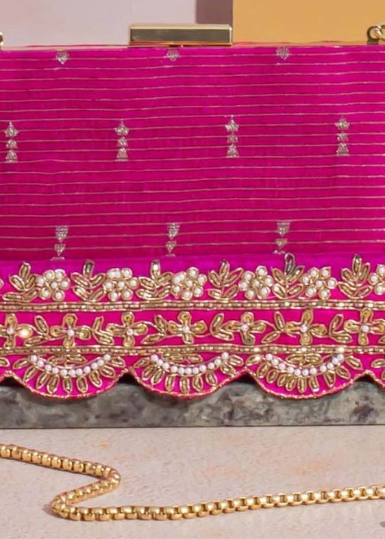 Tari Silk box clutch- Turquoise pink