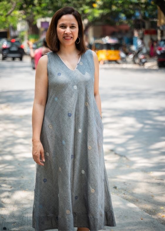 Bias Sleeveless Grey Flow Dress