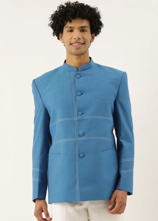 Blue Classic Cotton Bandhgala - MMJ067