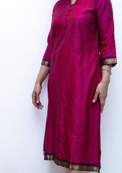 Pink Kiran Maheswari Silk Cotton Kurta
