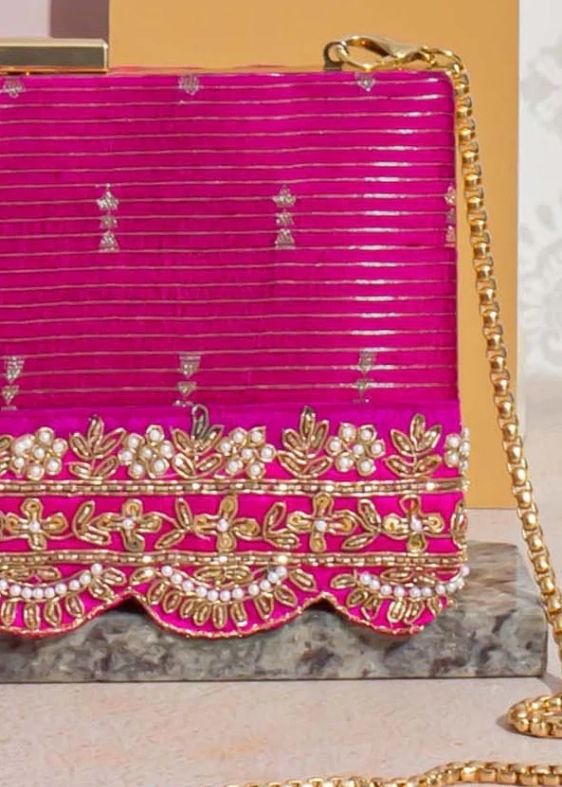 Tari Silk box clutch- Turquoise pink