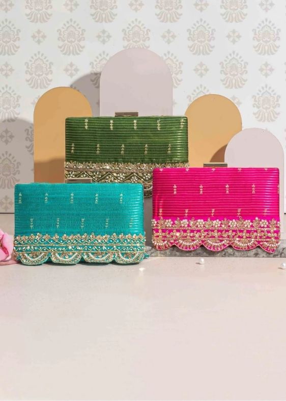 Tari Silk box clutch- Turquoise pink