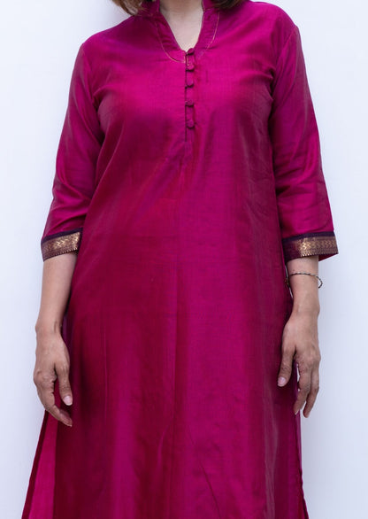 Pink Kiran Maheswari Silk Cotton Kurta