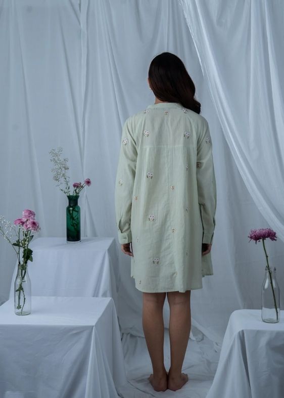 SS 2480 Green Stripe Embroidered Cotton Dress