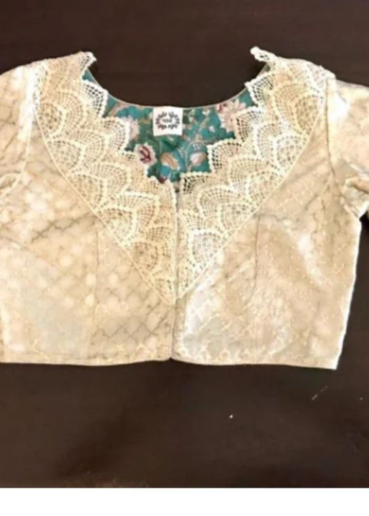 White chanderi lace blouse