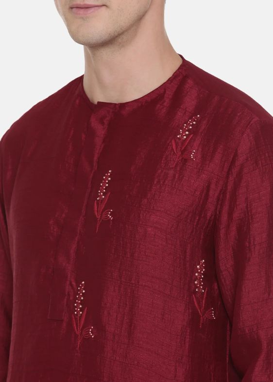 Wine Silk Slub Kurta Set