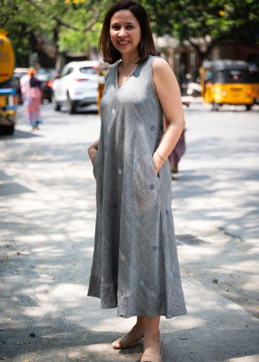 Bias Sleeveless Grey Flow Dress