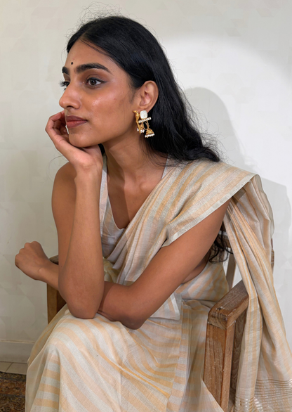 Gold Silver Stripes Pallu Chanderi Silk Tissue Saree