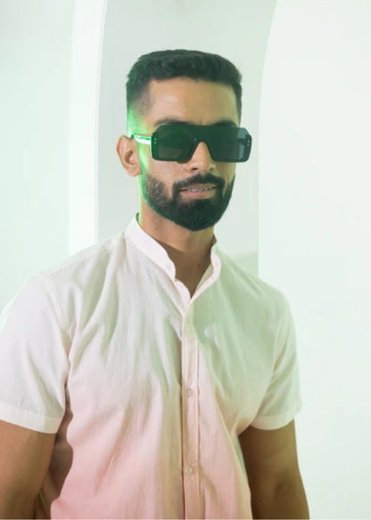 Nehru Collar Ombre Half Sleeve Cotton Shirt- Peach