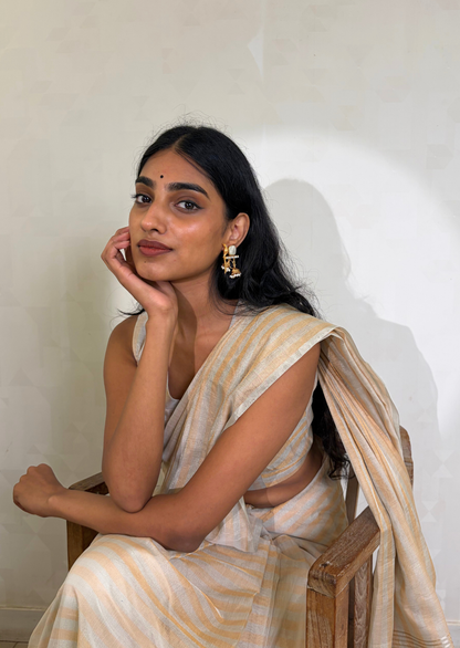 Gold Silver Stripes Pallu Chanderi Silk Tissue Saree