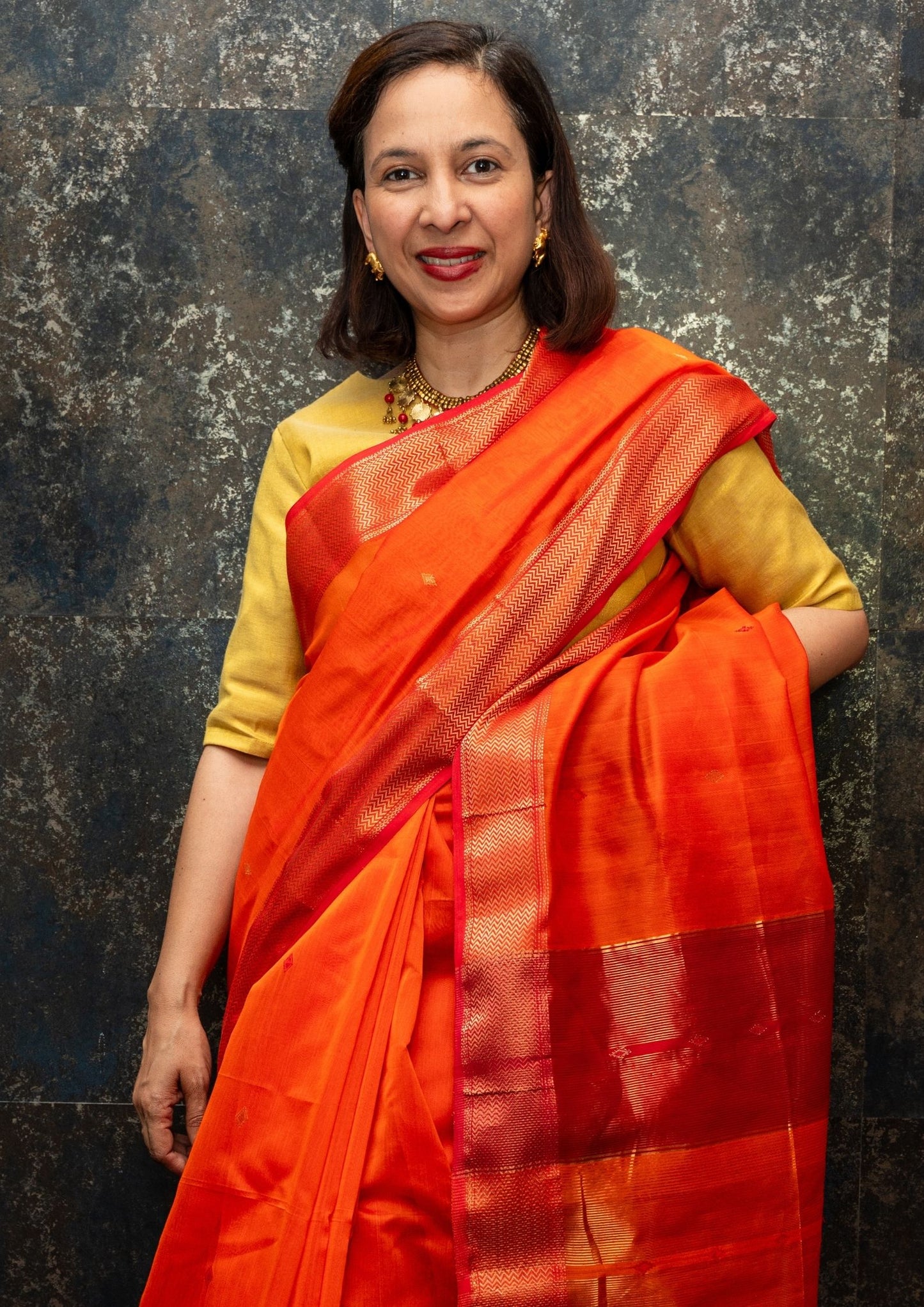 Orange Maheswari Saree