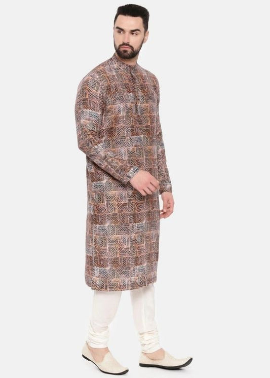 Red Printed Muslin Kurta Set