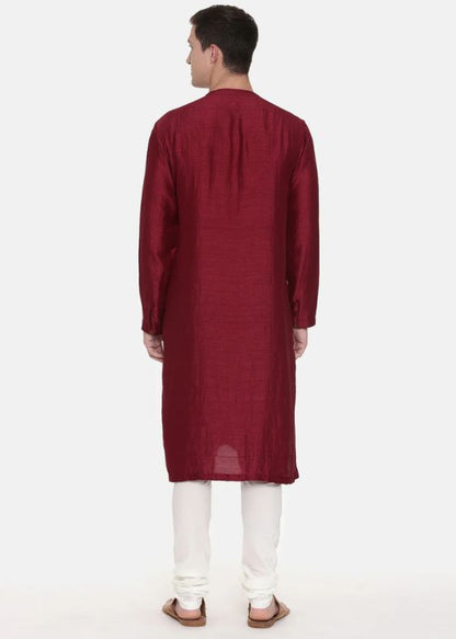 Wine Silk Slub Kurta Set