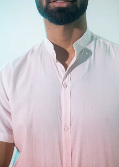 Nehru Collar Ombre Half Sleeve Cotton Shirt- Peach