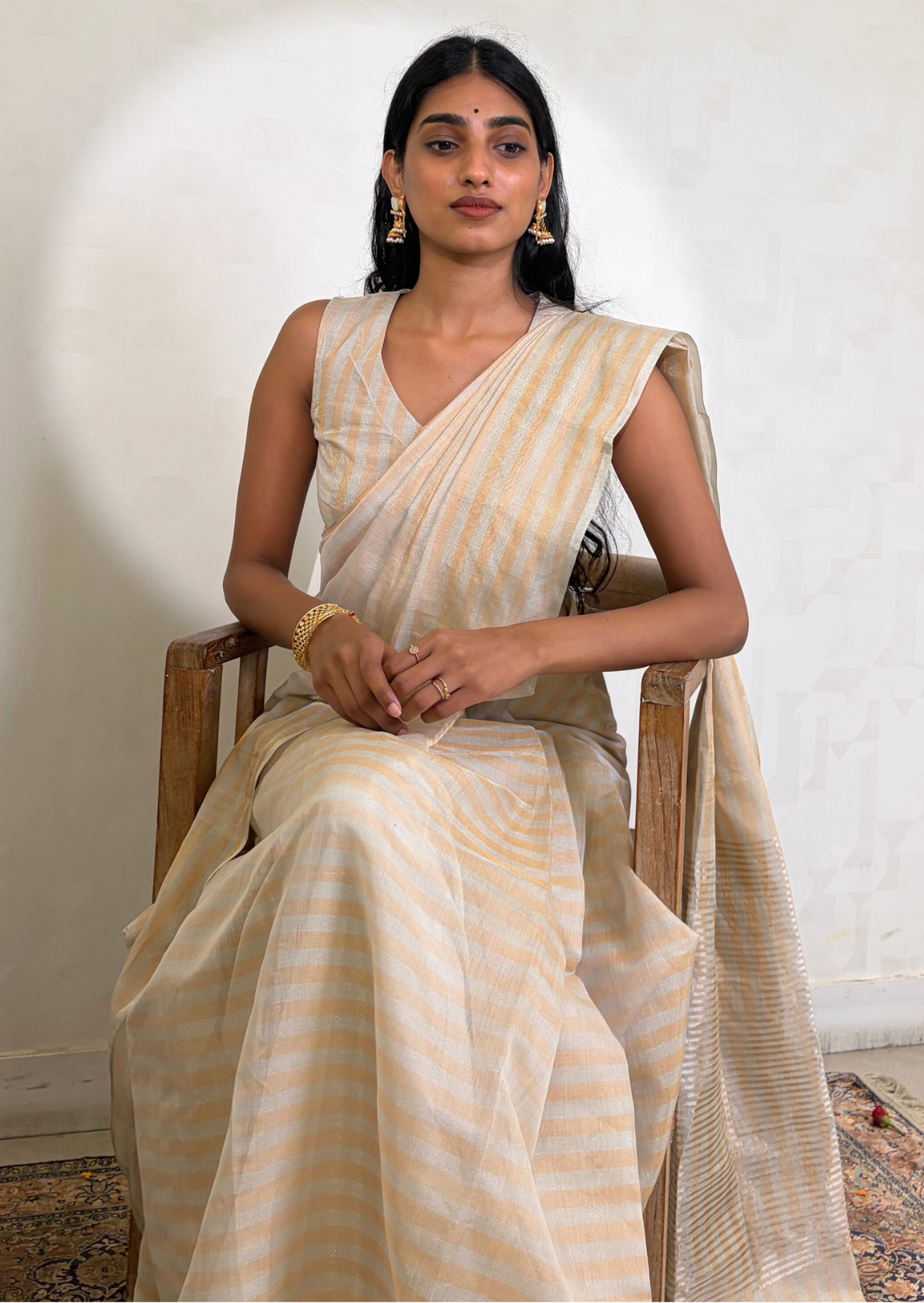 Gold Silver Stripes Pallu Chanderi Silk Tissue Saree