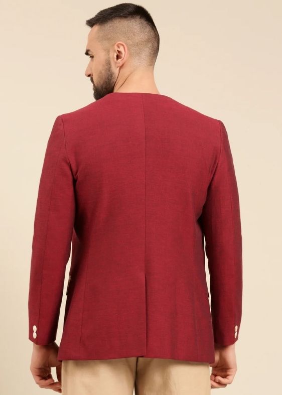 Wine Printed Cotton Blazer - MMJ0159