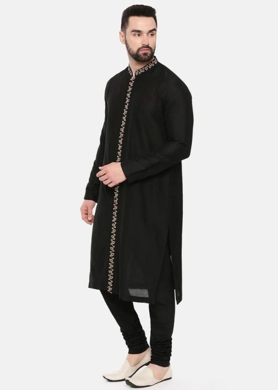 Black Silk Embroidered Kurta set