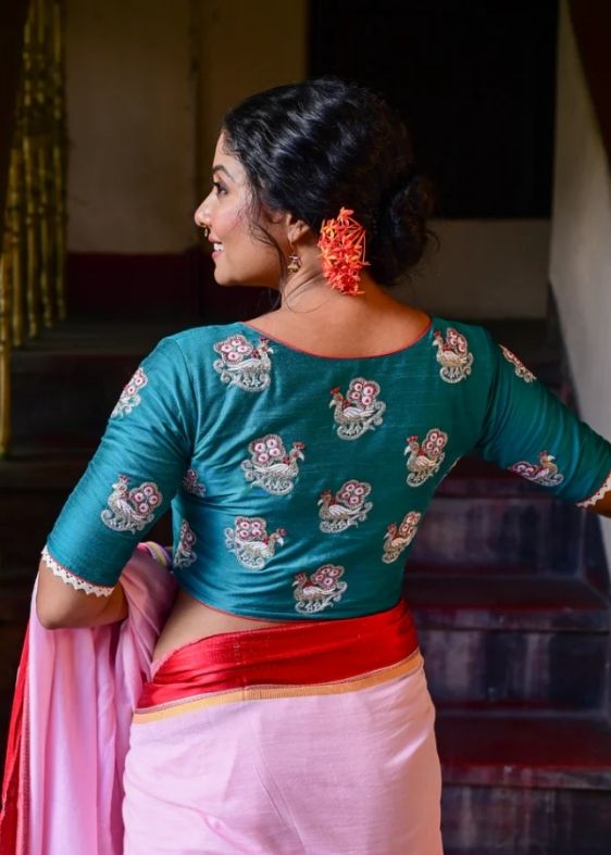 Teal green silver mayur blouse
