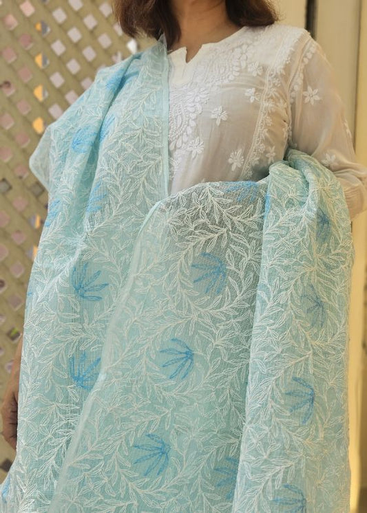 Light Blue Kota Chikankari Dupatta