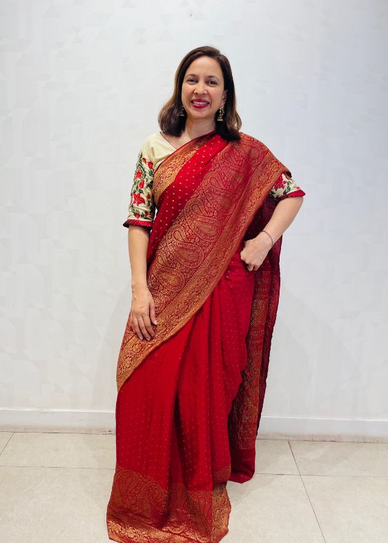 Red Silk Crepe Saree