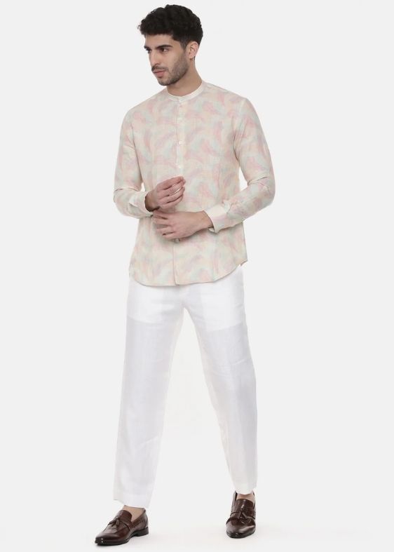 Pink Ivory floral Linen Shirt